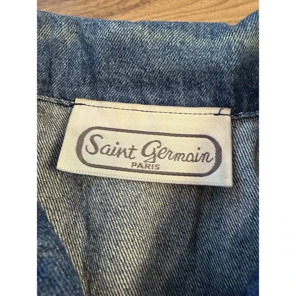 Vintage 80s Denim Jacket Rope Trim Gold Buttons Oversized Western - Picture 9 of 12